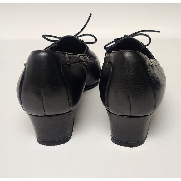 Ros Hommerson Marta H-37773 Vintage Black Leather Oxfords Heel Shoes Size 6W - Picture 4 of 11